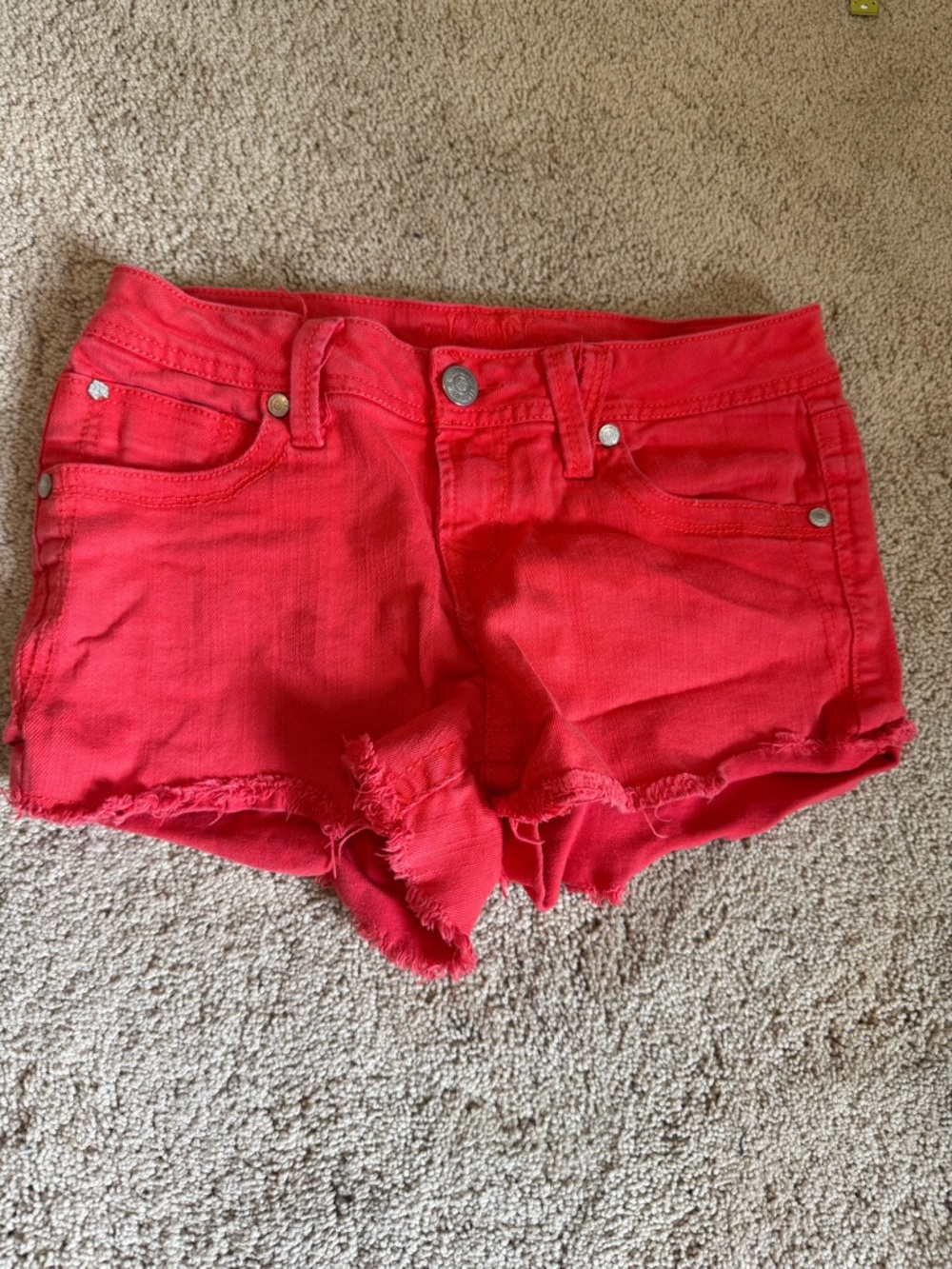 Wallflower Bright Red Frayed Hem Denim Shorts